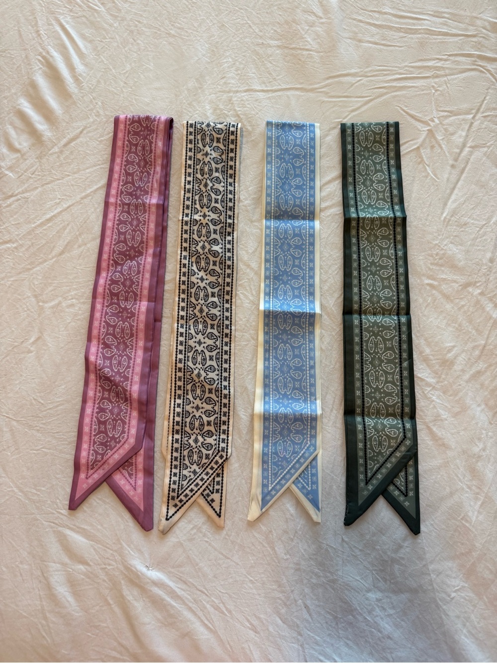 Decorative Paisley Ribbon Headband Scarves - Pink, Cream, Blue, Green